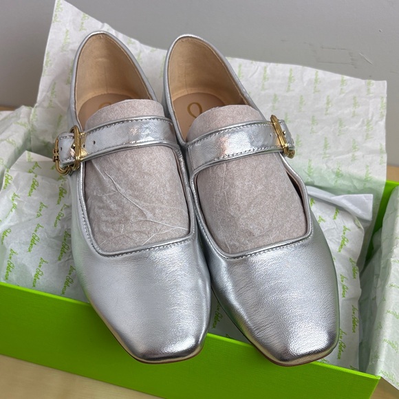 Sam Edelman Shoes - Sam Edelman Silver Flats with Gold Buckle